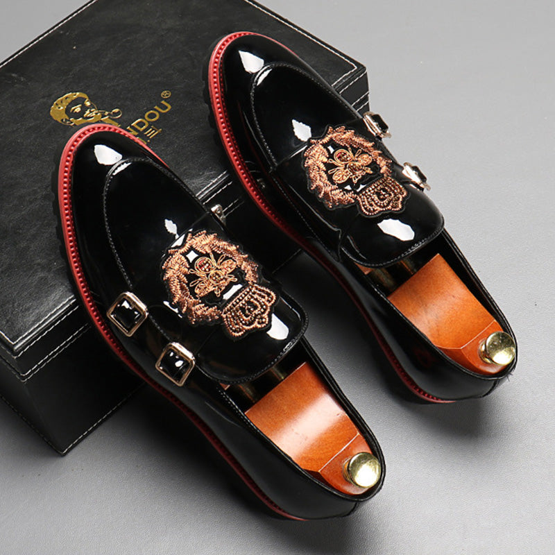 Men's Patent Double Monk Strap with Embroidered Crest