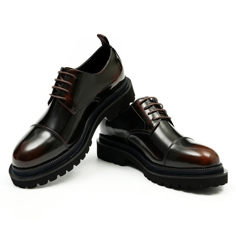 Men’s Glossy Leather Cap-Toe Derby Shoes