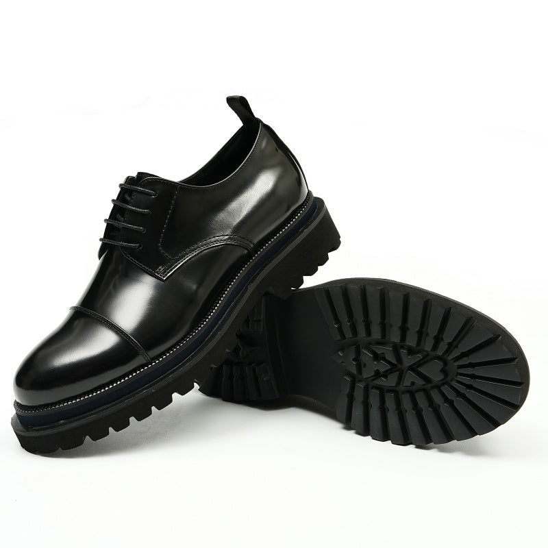 Men’s Glossy Leather Cap-Toe Derby Shoes