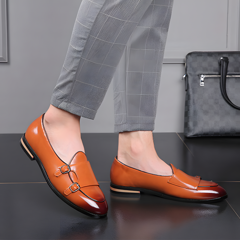 Men's Double Monk Strap Loafers with Gradient Leather Finish