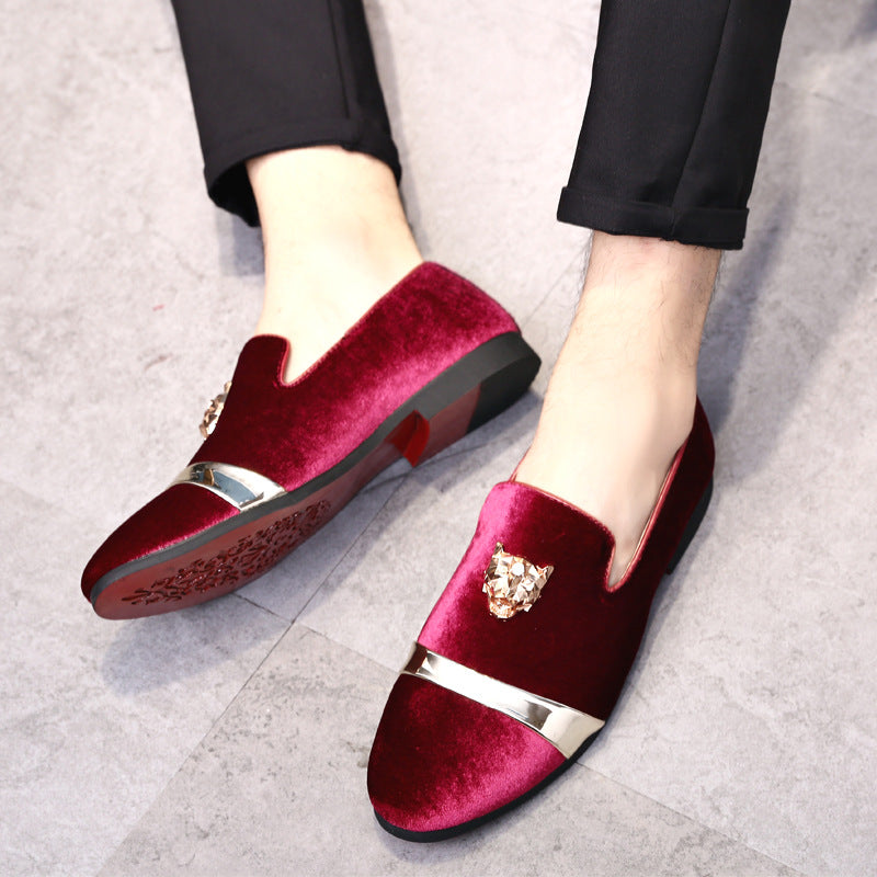 Men’s Velvet Loafers with Gold Metal Accent – Luxury Slip-On Dress Shoes for Formal and Party Wear