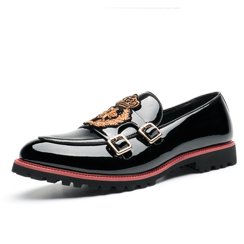 Men's Patent Double Monk Strap with Embroidered Crest