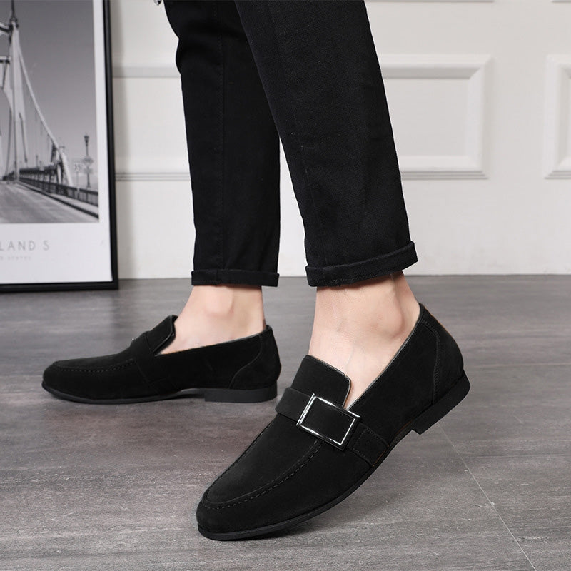 Classic Men's Suede Loafers with Metal Buckle