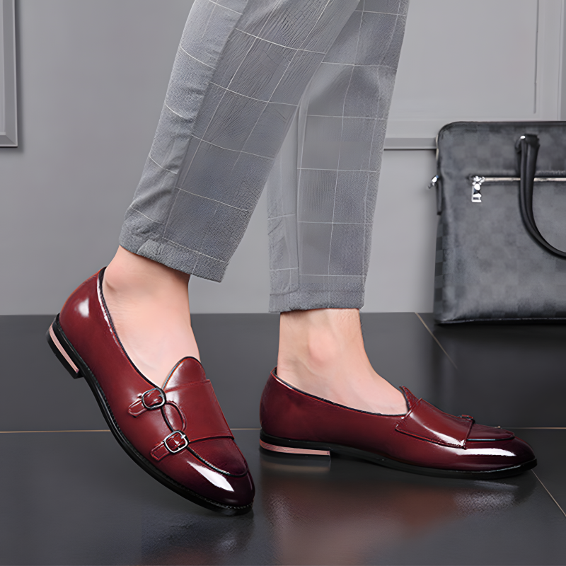 Men's Double Monk Strap Loafers with Gradient Leather Finish