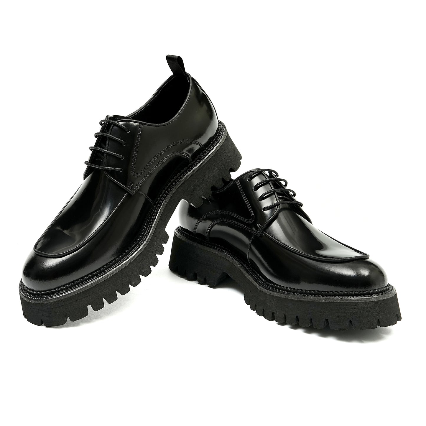 Men’s Glossy Leather Chunky Sole Derby Shoes