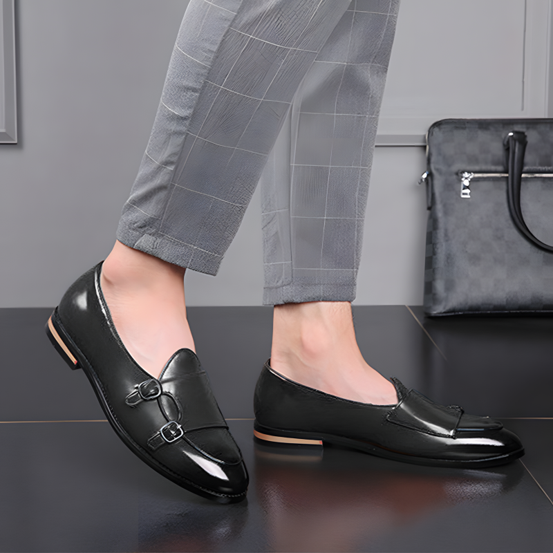 Men's Double Monk Strap Loafers with Gradient Leather Finish