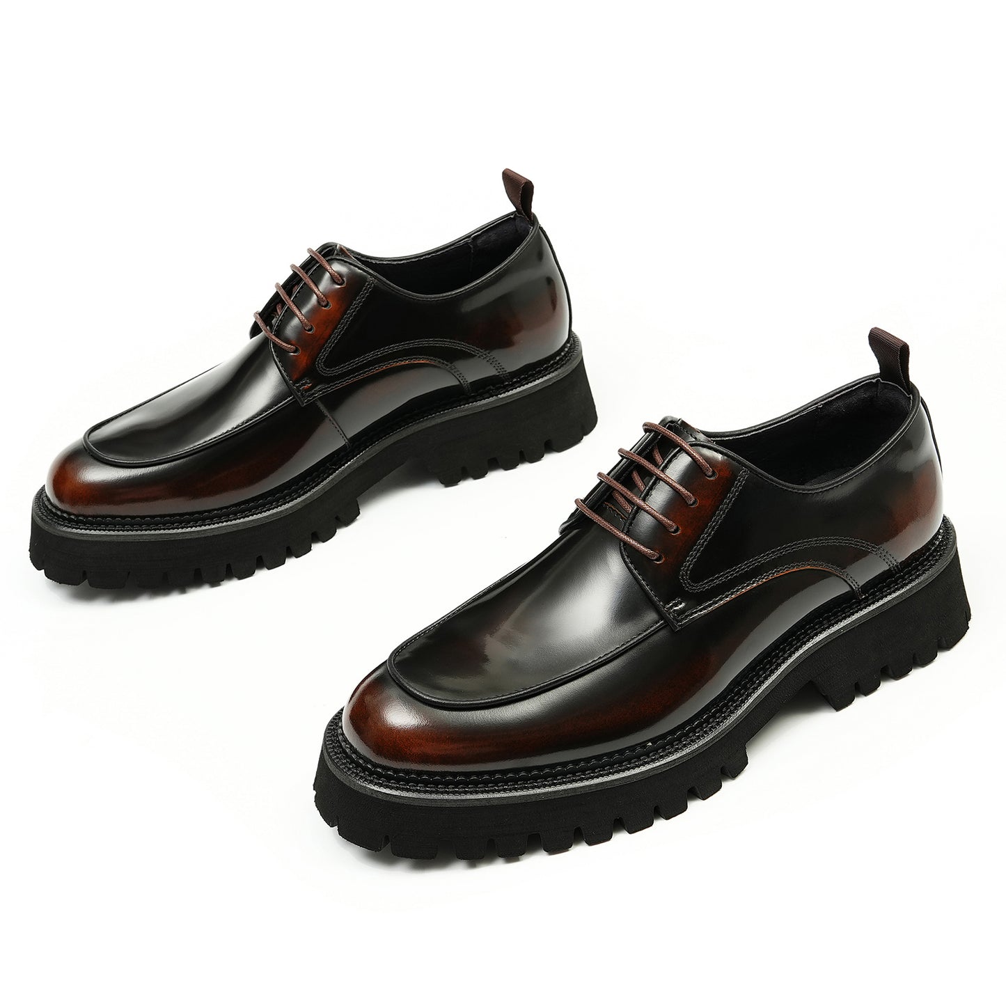 Men’s Glossy Leather Chunky Sole Derby Shoes