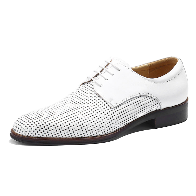 Men’s White Perforated Leather Derby Shoes