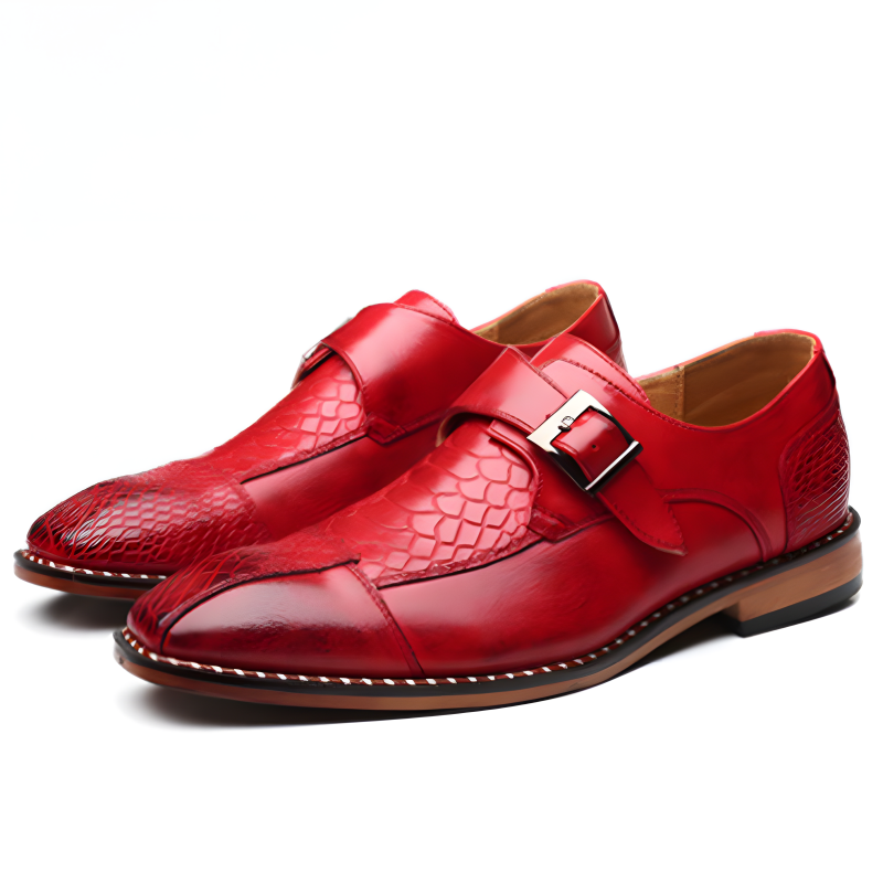 Men's Textured Leather Monk Strap Shoes with Crocodile Pattern