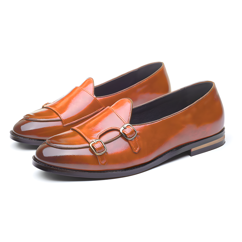 Men's Double Monk Strap Loafers with Gradient Leather Finish