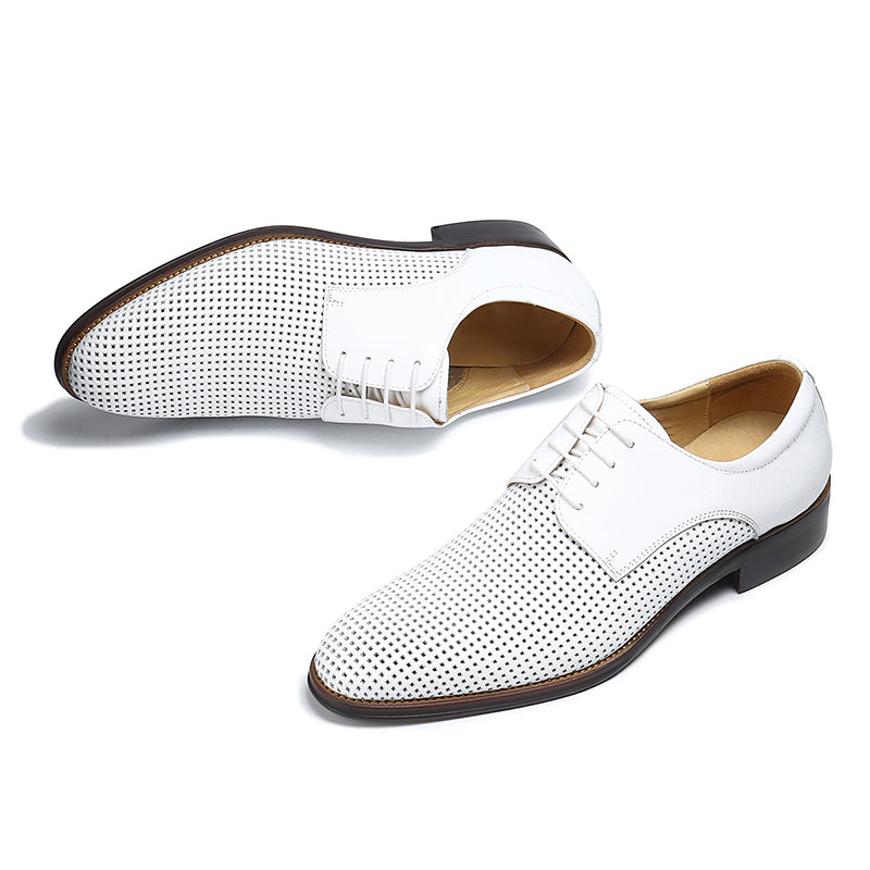 Men’s White Perforated Leather Derby Shoes