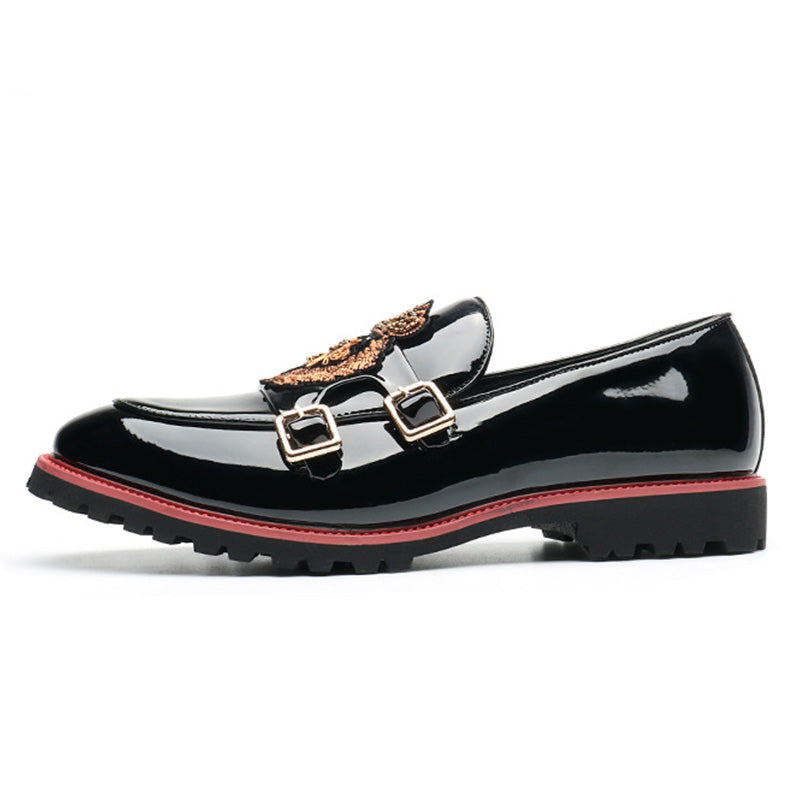 Men's Patent Double Monk Strap with Embroidered Crest