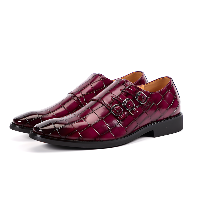 Men's Triple Monk Strap Croc-Embossed Shoes Available in 5 Vibrant Colors