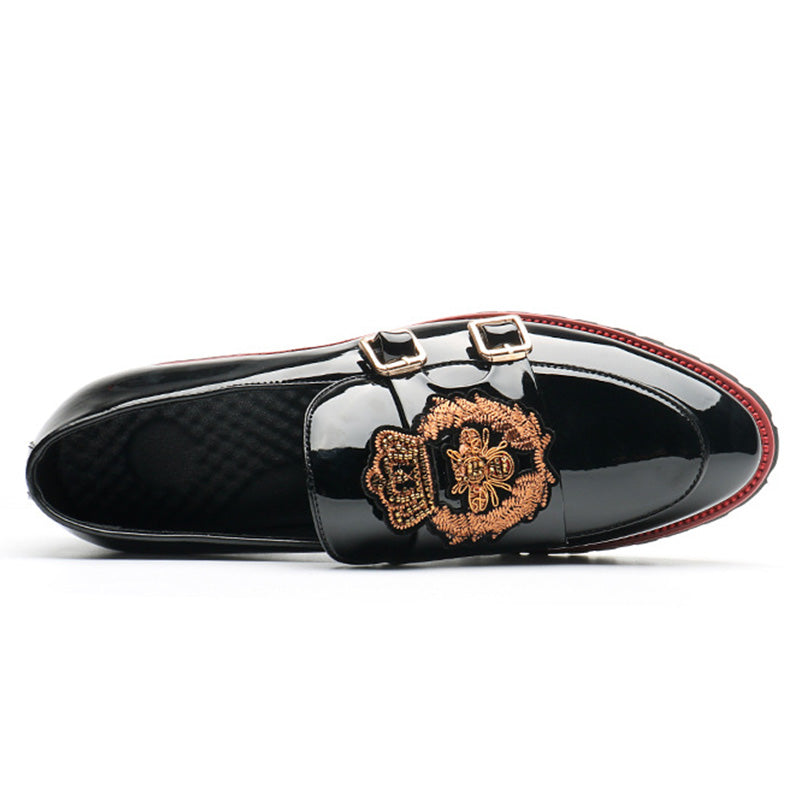 Men's Patent Double Monk Strap with Embroidered Crest