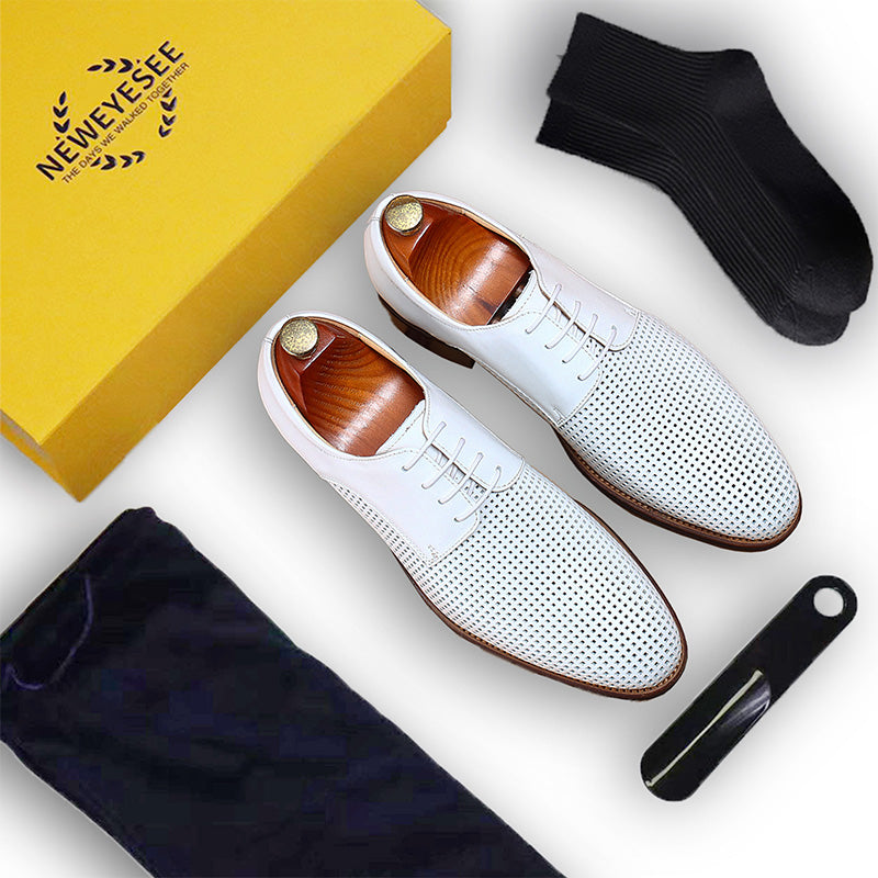 Men’s White Perforated Leather Derby Shoes