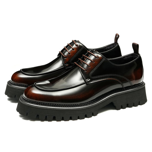 Men’s Glossy Leather Chunky Sole Derby Shoes