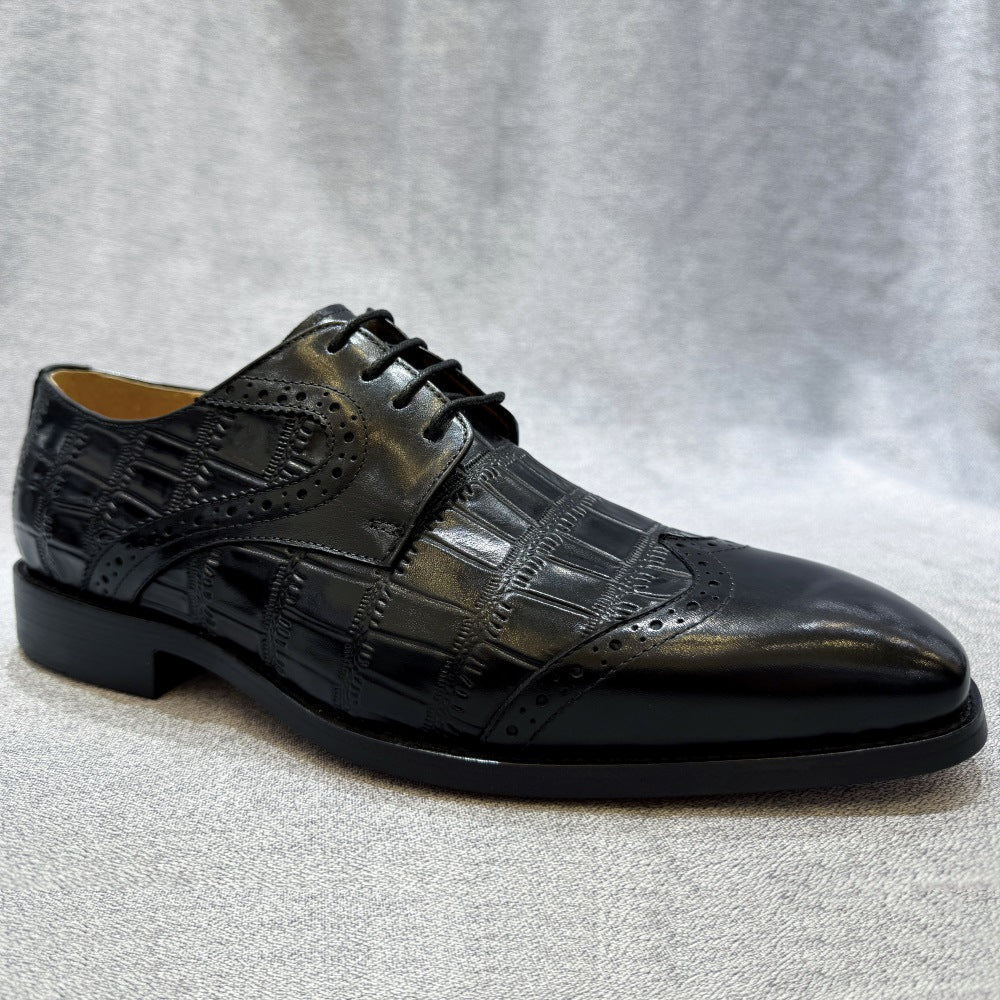 Men’s Derby Shoes Two-Tone Crocodile-Embossed Leather Lace-Up Dress Shoes