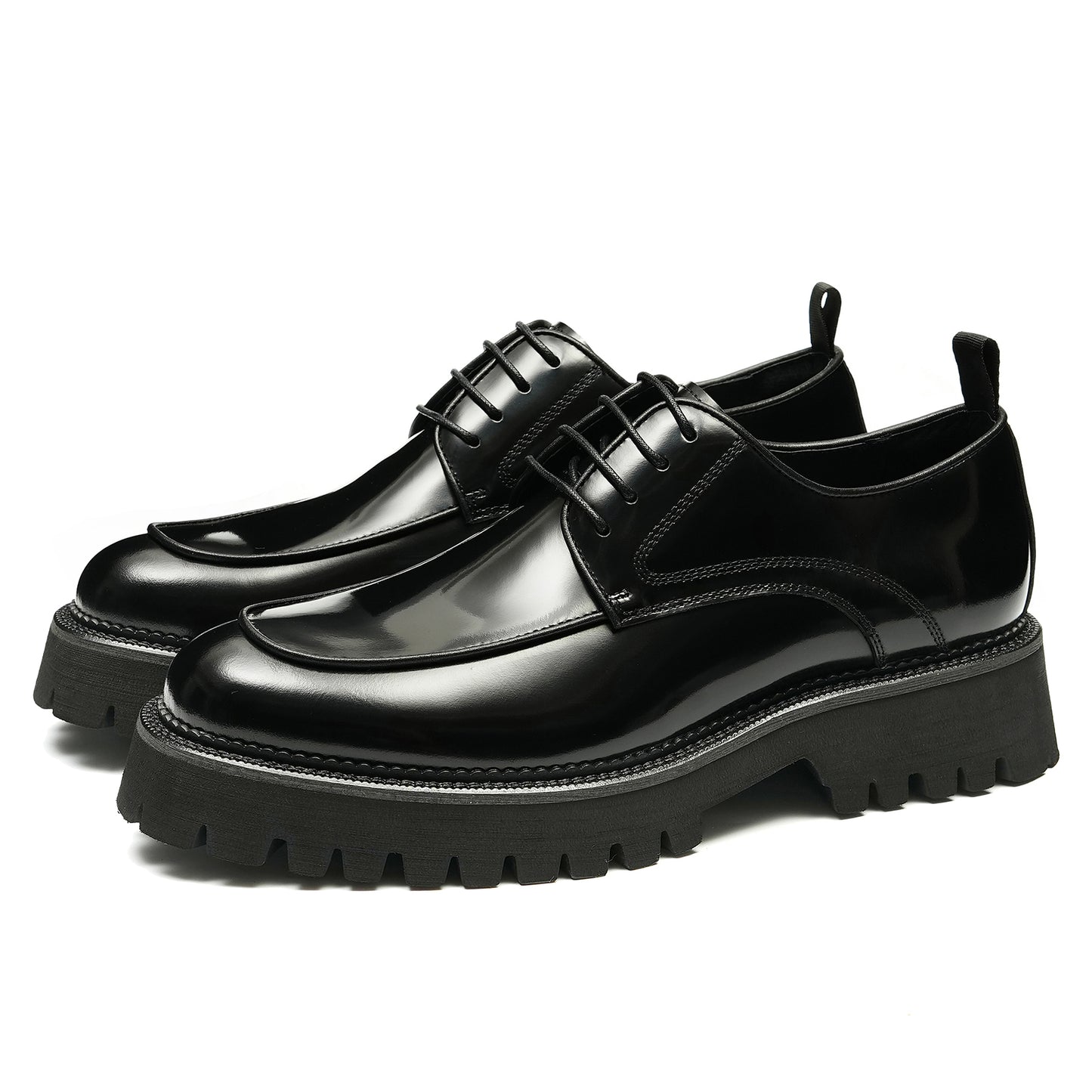 Men’s Glossy Leather Chunky Sole Derby Shoes