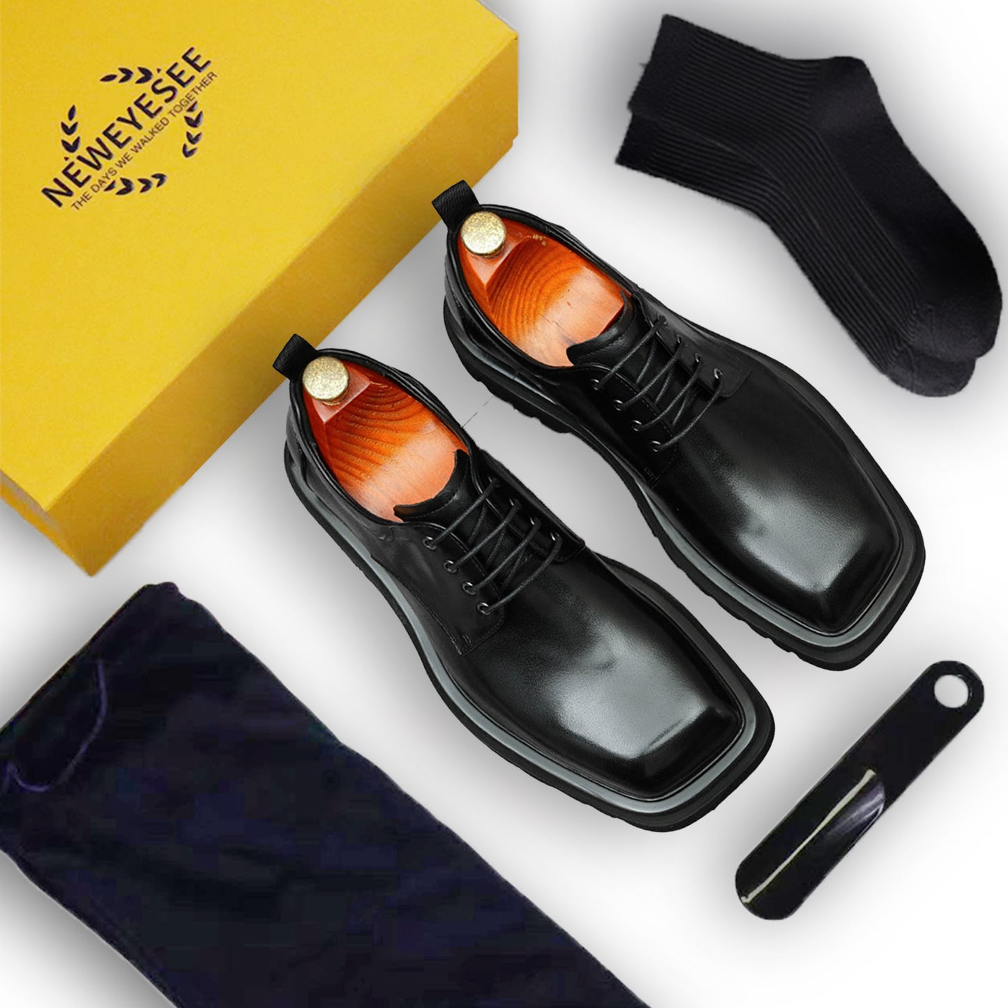 Zapatos Derby de piel de becerro para hombre, zapatos de cuero con punta grande brillante