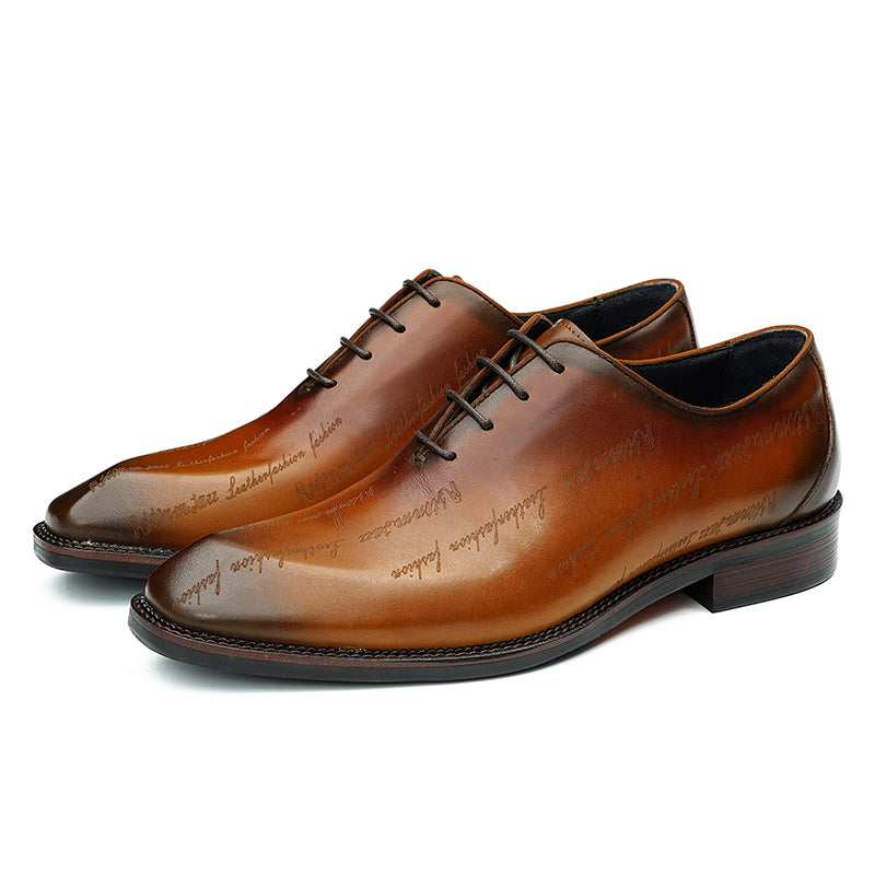 Calf Leather Oxford Shoes for Men Symmetrical Scritto Pattern