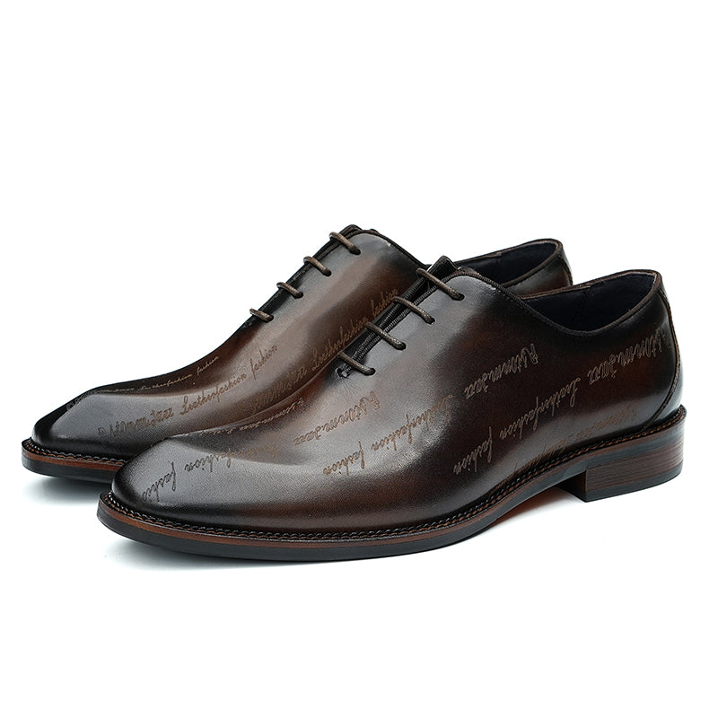 Calf Leather Oxford Shoes for Men Symmetrical Scritto Pattern