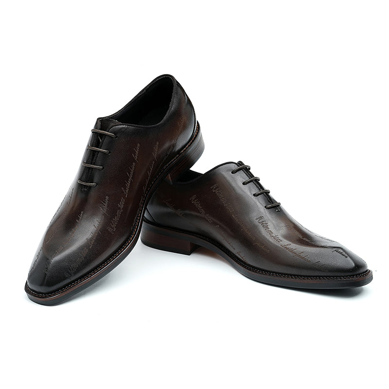 Calf Leather Oxford Shoes for Men Symmetrical Scritto Pattern