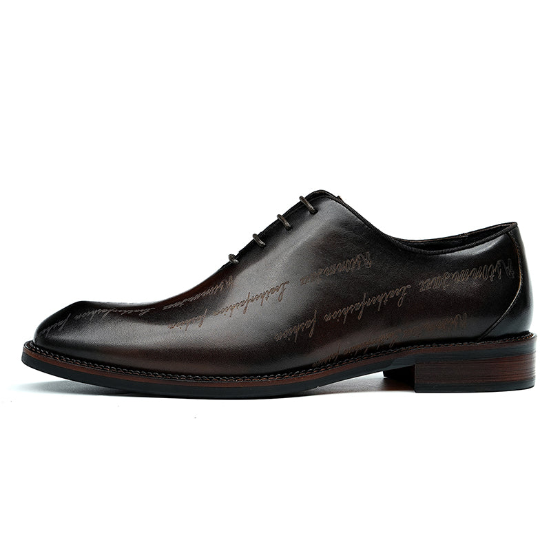 Calf Leather Oxford Shoes for Men Symmetrical Scritto Pattern