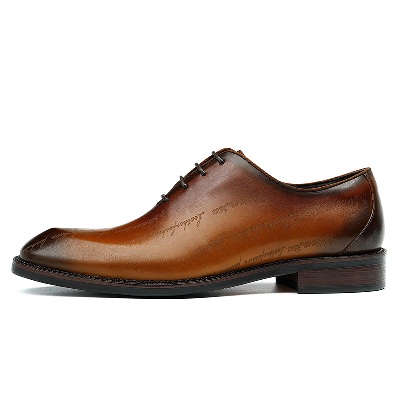 Calf Leather Oxford Shoes for Men Symmetrical Scritto Pattern