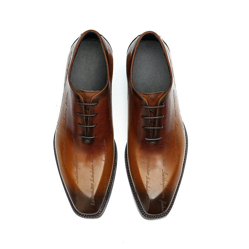 Calf Leather Oxford Shoes for Men Symmetrical Scritto Pattern