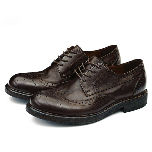 Classical Brogue Derby Shoes for Men – Genuine Horsehide Leather Goodyear Welted Washing Process