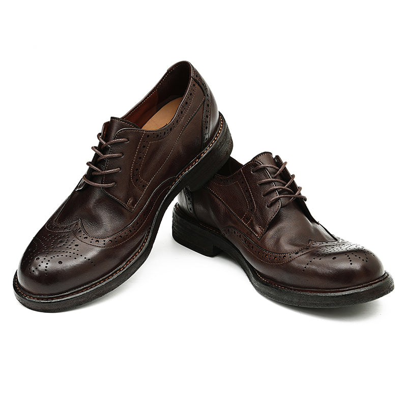 Zapatos Derby Brogue para hombre: piel de caballo auténtica, Goodyear Welted, estilo retro, proceso de lavado