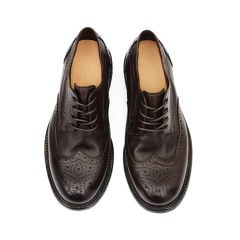 Zapatos Derby Brogue para hombre: piel de caballo auténtica, Goodyear Welted, estilo retro, proceso de lavado