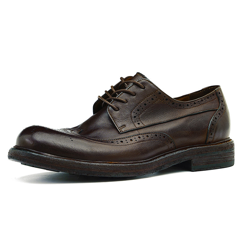 Zapatos Derby Brogue para hombre: piel de caballo auténtica, Goodyear Welted, estilo retro, proceso de lavado