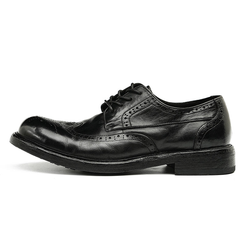 Zapatos Derby Brogue para hombre: piel de caballo auténtica, Goodyear Welted, estilo retro, proceso de lavado