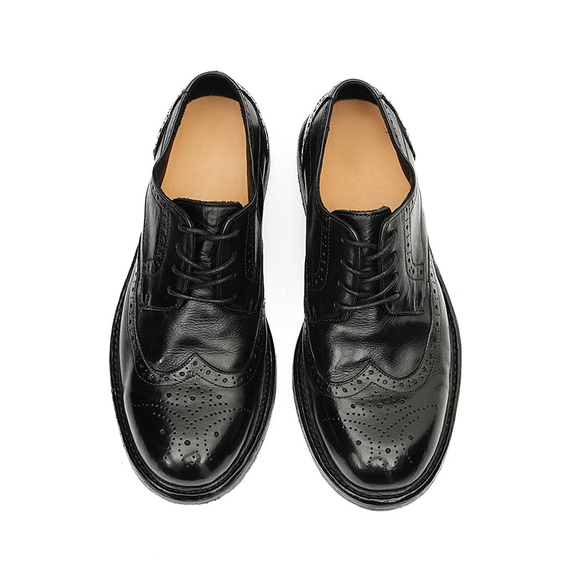 Zapatos Derby Brogue para hombre: piel de caballo auténtica, Goodyear Welted, estilo retro, proceso de lavado