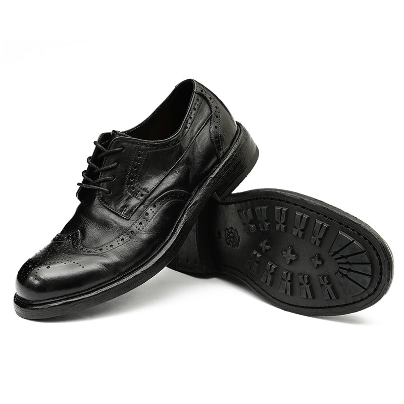 Zapatos Derby Brogue para hombre: piel de caballo auténtica, Goodyear Welted, estilo retro, proceso de lavado