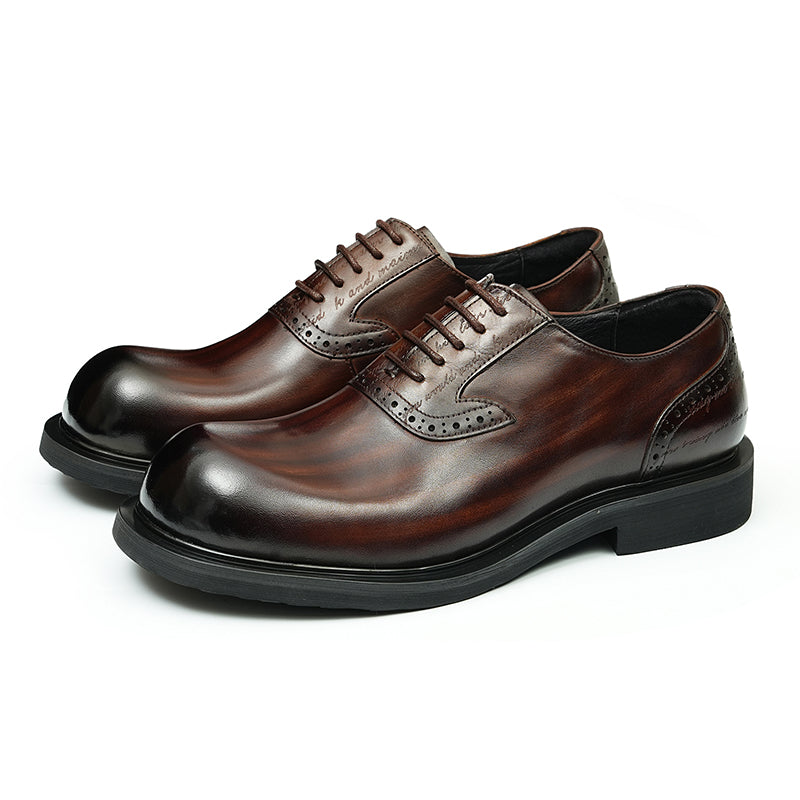 Zapatos Derby de piel de becerro para hombre, zapatos de cuero con punta grande brillante