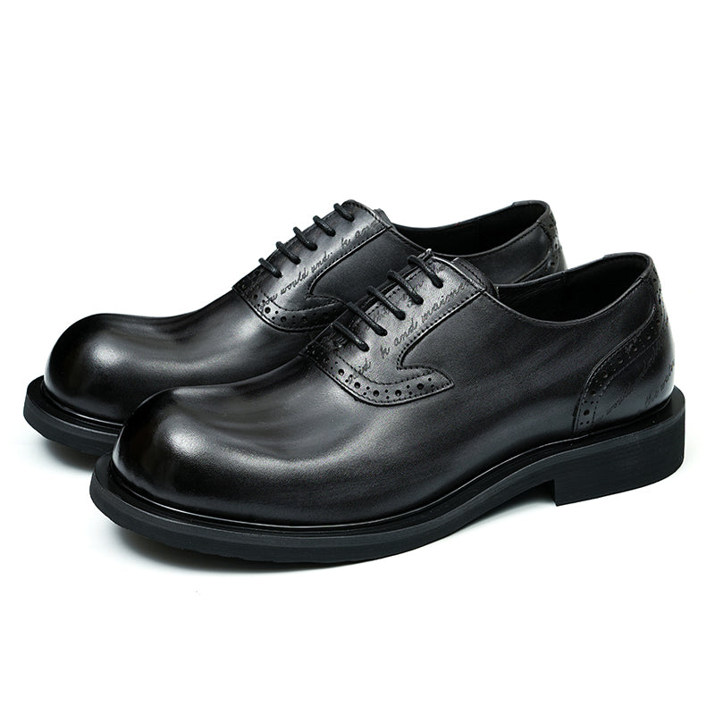 Zapatos Derby de piel de becerro para hombre, zapatos de cuero con punta grande brillante