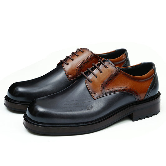 Zapatos Derby de piel de becerro para hombre, zapatos de cuero con punta grande brillante