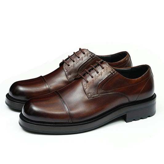 Zapatos Derby de piel de becerro para hombre, zapatos de cuero con punta grande brillante