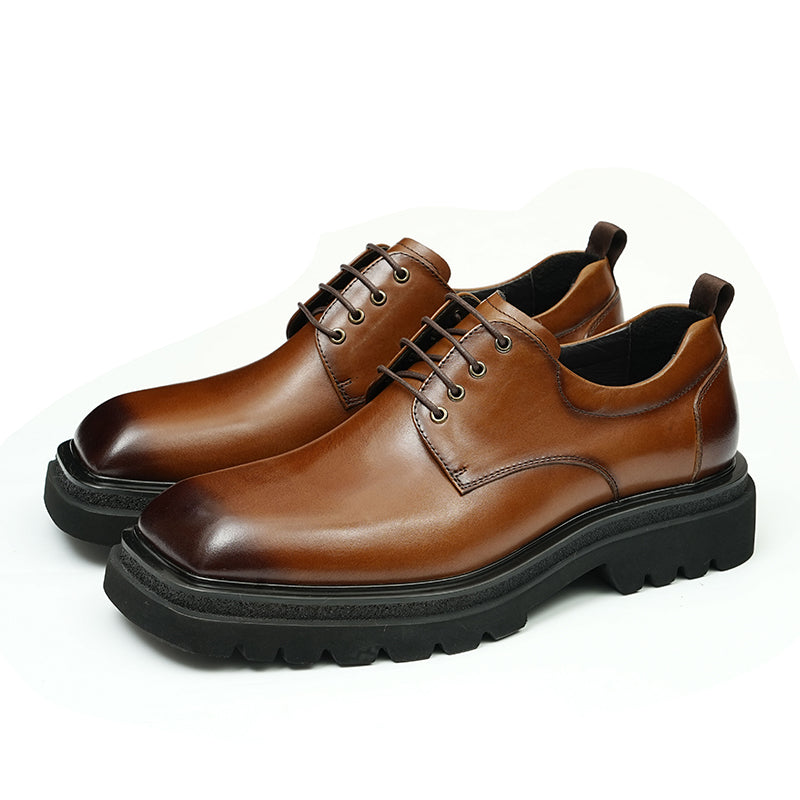 Zapatos Derby de piel de becerro para hombre, zapatos de cuero con punta grande brillante