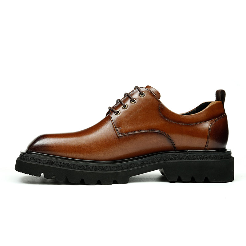 Zapatos Derby de piel de becerro para hombre, zapatos de cuero con punta grande brillante