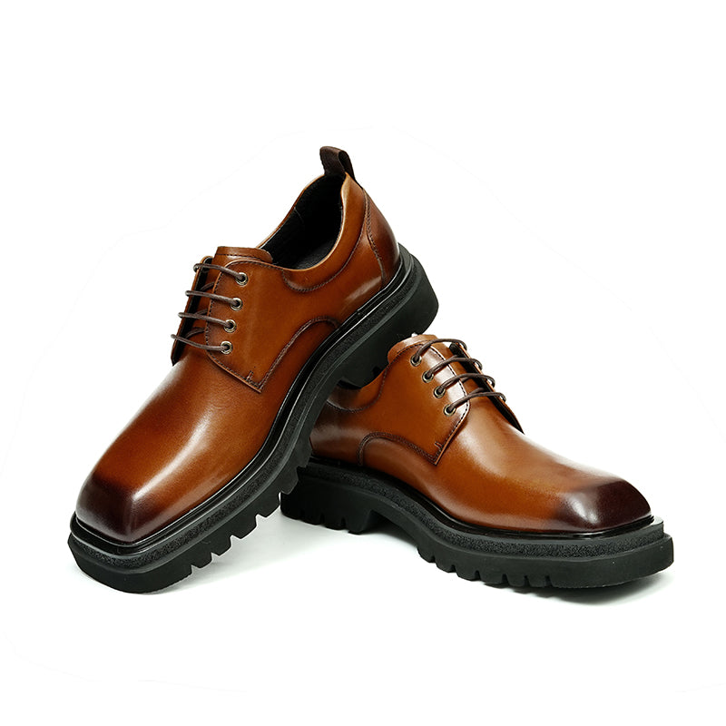 Zapatos Derby de piel de becerro para hombre, zapatos de cuero con punta grande brillante