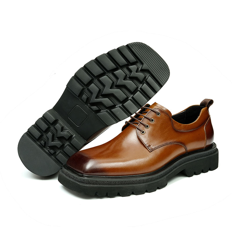 Zapatos Derby de piel de becerro para hombre, zapatos de cuero con punta grande brillante