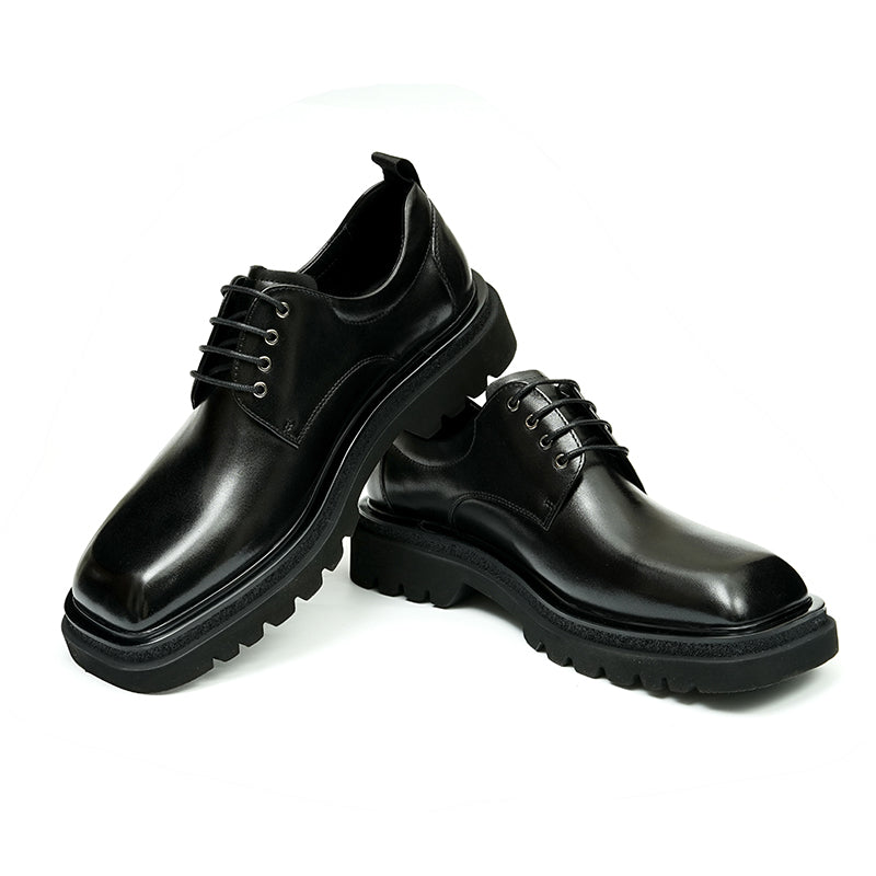 Zapatos Derby de piel de becerro para hombre, zapatos de cuero con punta grande brillante