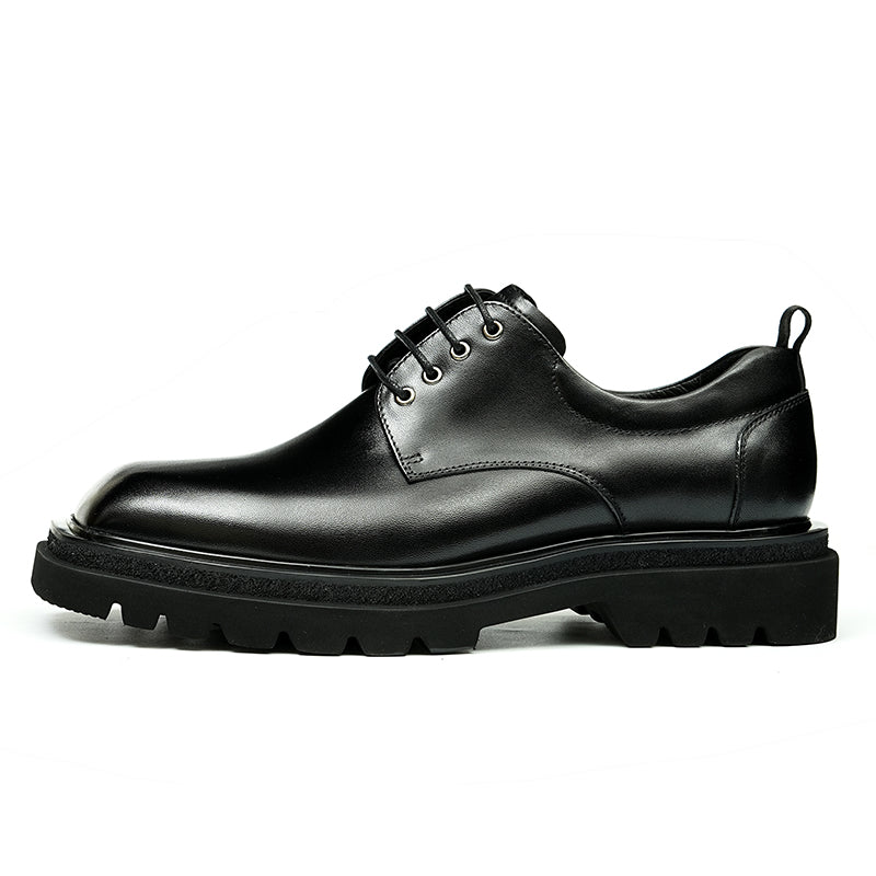 Zapatos Derby de piel de becerro para hombre, zapatos de cuero con punta grande brillante