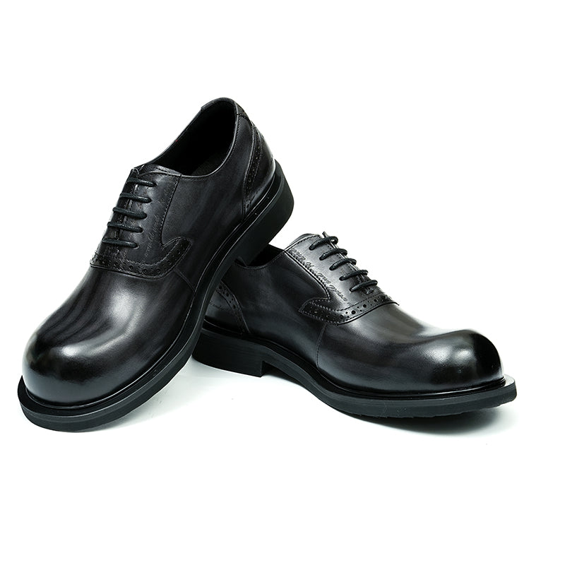 Zapatos Derby de piel de becerro para hombre, zapatos de cuero con punta grande brillante