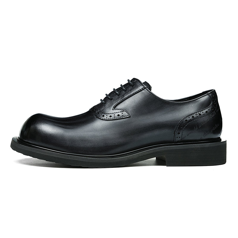 Zapatos Derby de piel de becerro para hombre, zapatos de cuero con punta grande brillante