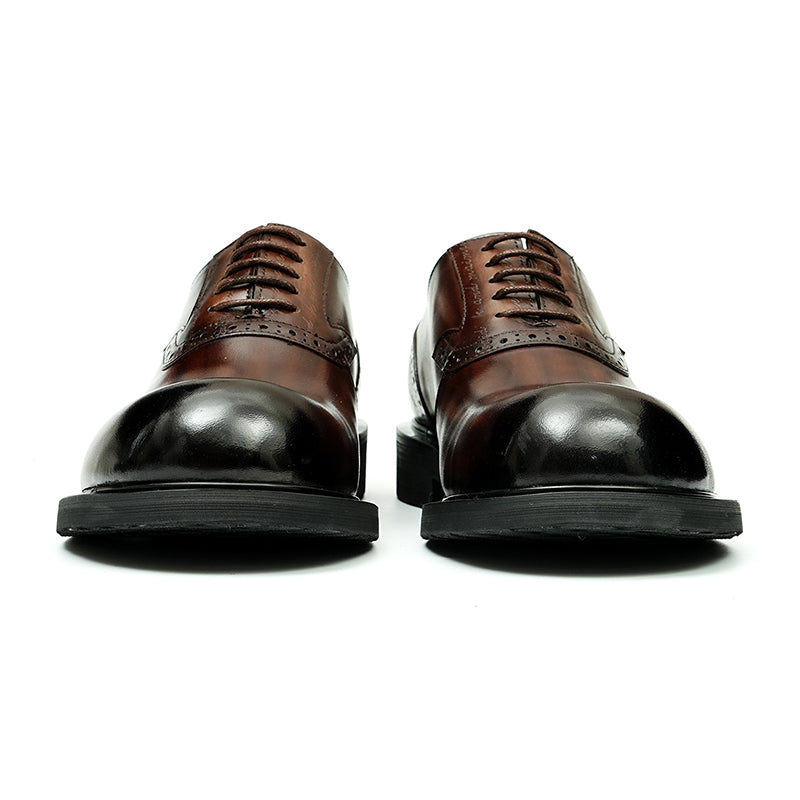 Zapatos Derby de piel de becerro para hombre, zapatos de cuero con punta grande brillante