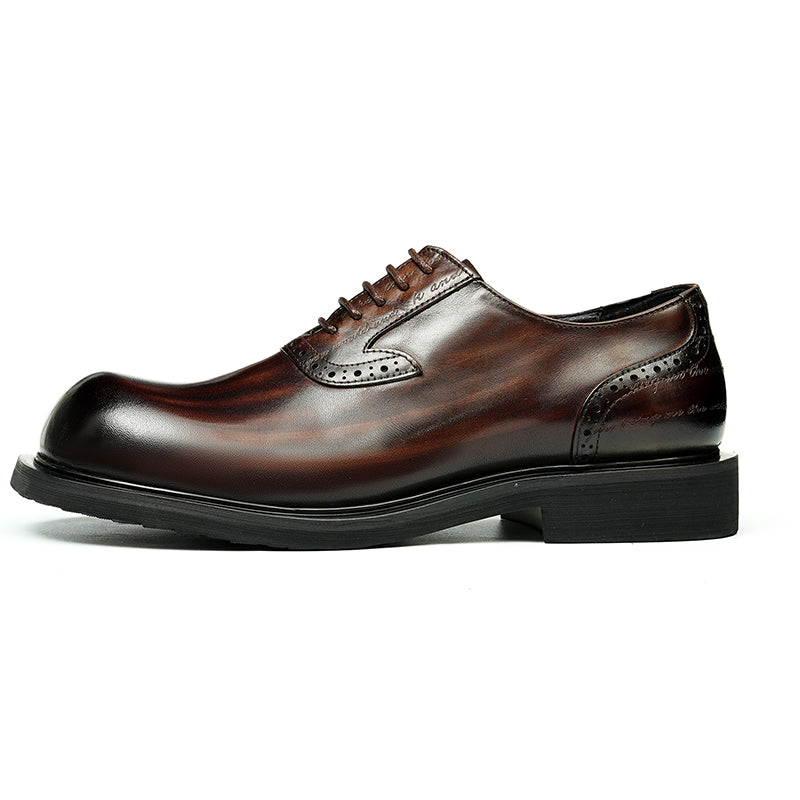 Zapatos Derby de piel de becerro para hombre, zapatos de cuero con punta grande brillante